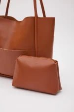 Chic Brown Faux Leather Tote Bag - Image 6