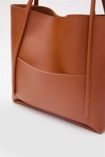 Chic Brown Faux Leather Tote Bag - Image 3