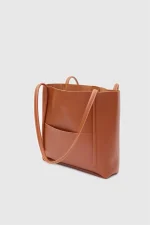 Chic Brown Faux Leather Tote Bag - Image 4