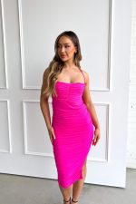 Vibrant Fuchsia Sleeveless Midi Dress - Image 3