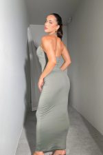 Chic Olive Halter Bodycon Dress - Image 5