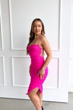 Vibrant Fuchsia Sleeveless Midi Dress - Image 4