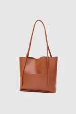 Chic Brown Faux Leather Tote Bag - Image 2