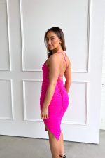 Vibrant Fuchsia Sleeveless Midi Dress - Image 5