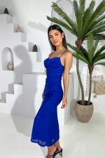 Elegant Sapphire Blue Draped Dress - Image 3