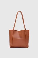 Chic Brown Faux Leather Tote Bag