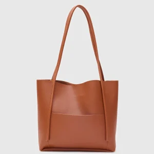 Chic Brown Faux Leather Tote Bag